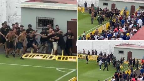100 football hooligans attack each other before 'friendly' on Canary Islands, as Spanish police rush in to stop thugs causing chaos