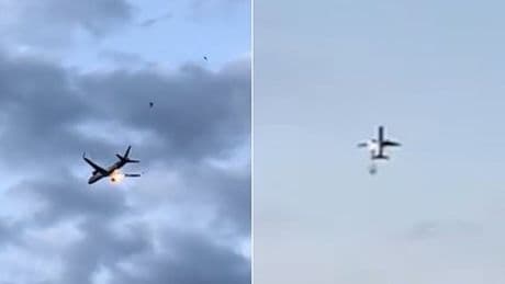 Moment Boeing passenger jet's engine catches fire prompting emergency landing moments after take off from Corfu
