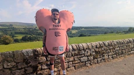 Charity boss runs Hadrian’s Wall in scrotum suit to highlight testicular cancer