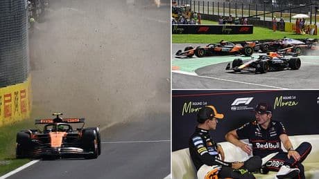 Chaotic start to Italian Grand Prix as Lando Norris fumes at 'idiot' Max Verstappen over risky move on opening lap - and one star retires BEFORE the race!