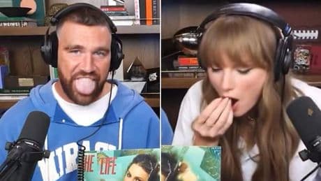 Travis Kelce does bizarre impression while girlfriend Taylor Swift suffers confetti gaffe