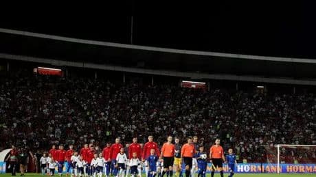 Serbia vs England paused by referee as announcement made after laser incident
