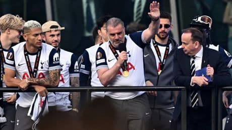 Postecoglou drops huge hint over Spurs future in incredible mic-drop moment as 200,000 fans greet Europa League heroes