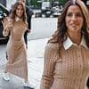 Eva Longoria, 50, looks effortlessly chic in a beige knitted co-ord set as she arrives at her lavish hotel in Paris