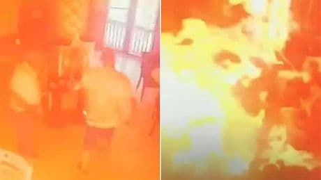 Moment man sets fire to cafe with customers inside 'after staff refused to give him mayonnaise for his sandwich'