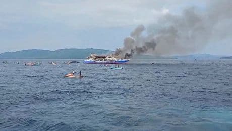 568 people survived after an Indonesian passenger ferry caught fire at sea, killing 3