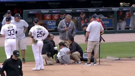 Tigers grounds crew member gets injured on field — then flips off the camera