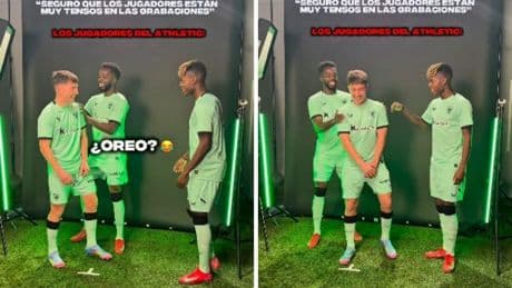 La broma de los hermanos Williams a Jauregizar durante la sesión fotográfica de las nuevas camisetas del Athletic