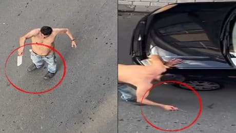 Satırla sokağa inip önüne gelen aracı parçaladı