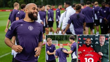 Bryan Mbeumo trains with his new Man United team-mates for the first time after finally completing £71m move from Brentford