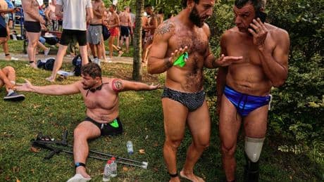 Ukrainian war veterans swim the Bosphorus strait in a triumph over their war injuries