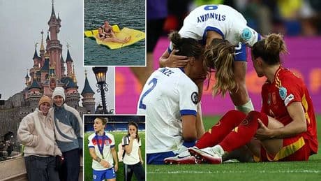 Emotional moment Lucy Bronze consoles close friend and Spain star Ona Batlle following Euros final - after inseparable pair holidayed together before tournament