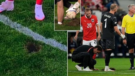 World Cup qualifier delayed for seven minutes as SINKHOLE opens on the pitch - as Real Madrid star admits he has 'never experienced anything like it'
