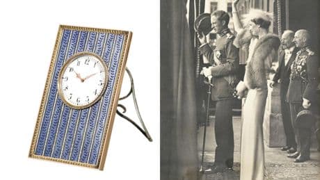 Une pendulette Fabergé impériale aux enchères