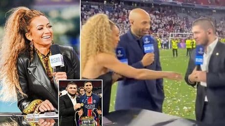 The awkward moment devout Muslim UFC legend Khabib Nurmagomedov refuses to shake Champions League final TV host Kate Scott's hand after greeting all of her male colleagues