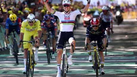 Tadej Pogacar seals century of wins with thrilling sprint victory on stage four of the Tour de France