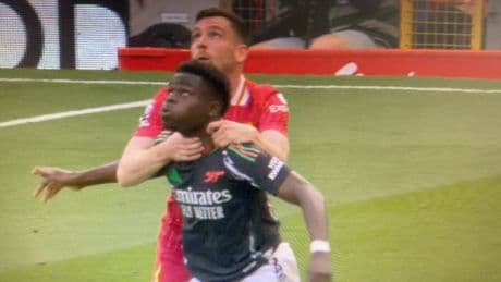 Arsenal fans furious as Bukayo Saka ‘chokeslammed’ by Andy Robertson but VAR fails to intervene