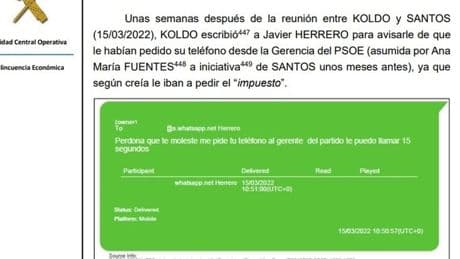 La UCO apunta a la supuesta financiación ilegal del PSOE: «Te van a pedir el impuesto»