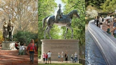 Regina Elisabetta, ecco come sarà il nuovo memoriale nel centro di Londra: la sovrana abbracciata al Filippo, la statua equestre, il ponte di vetro ispirato alla tiara delle sue nozze