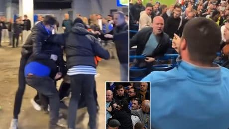 Chelsea's shame in the stands: Fans brawl with 8,000 Swedish supporters who got hold of tickets in home end - leaving club with questions to answer