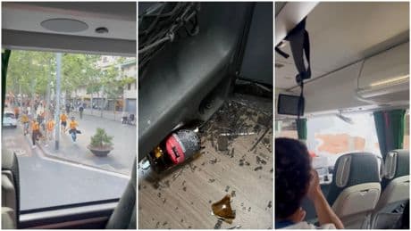 Radicales del Sant Andreu apedrean el autobús del Rayo Majadahonda: las imágenes de terror desde dentro