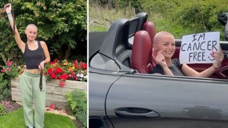 Moment young Scots woman celebrates beating cancer by driving off in supercar