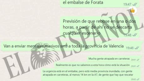 Los WhatsApp de Aemet confirman que el SMS masivo del Cecopi fue por Forata: "La urgencia está en el embalse"