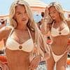 Molly Smith flaunts her washboard abs in a skimpy peach cream bikini as she poses at the beach during dreamy Italian getaway