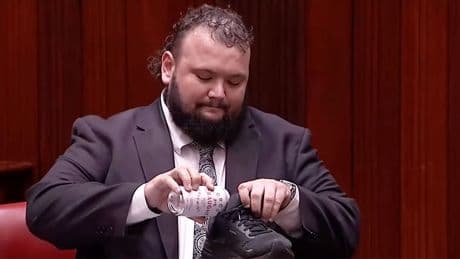 "Shoey" im Parlament: Politiker verabschiedet sich mit kuriosem Bier-Ritual