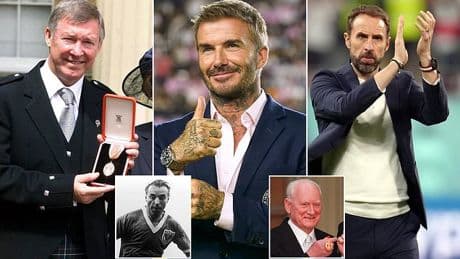 The rise of football's Sirs: David Beckham joins prestigious list featuring Alex Ferguson and Gareth Southgate but who are the other 13 greats to be knighted?