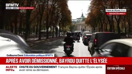 Chute du gouvernement: après avoir démissionné, François Bayrou quitte l'Élysée