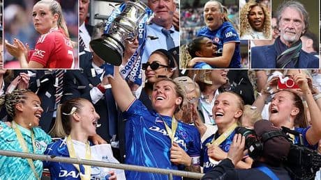 Chelsea 3-0 Man United: Blues WIN Women's FA Cup to seal unbeaten domestic treble in Sonia Bompaster's excellent debut season - but Sir Jim Ratcliffe is a no-show for Red Devils