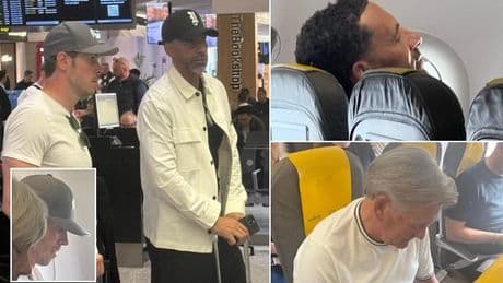 Rio Ferdinand, Gareth Bale and Glenn Hoddle slum it on budget Spanish airline as TNT Sports' pundits make last minute dash to Bilbao ahead of Europa League final