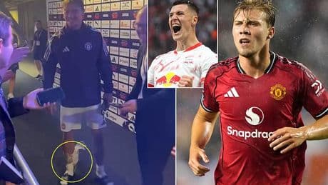 Manchester United sweat on Rasmus Hojlund fitness, as striker is seen with ice pack strapped to calf after scoring in 4-1 win amid Benjamin Sesko pursuit