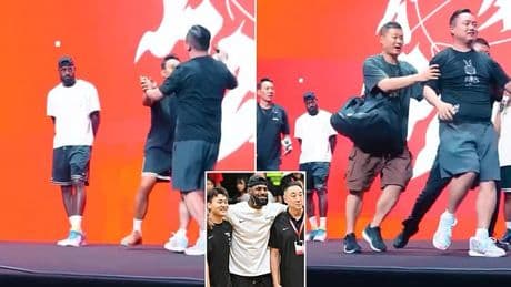 Crazed fan rushes at LeBron James before being ripped away by security as NBA icon's hilarious reaction goes viral