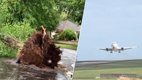 Angstig: vliegtuig heeft grote moeite met landing door storm Floris