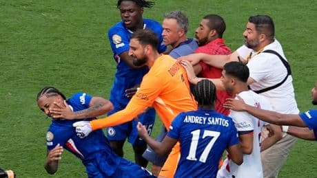 Luis Enrique hits Joao Pedro to the floor as PSG rage at the end of Club World Cup final defeat by Chelsea