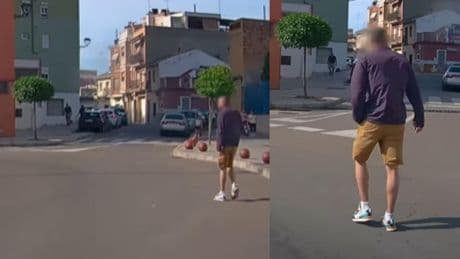 La surrealista actitud de un peatón mientras camina por una rotonda de Alzira: “Los del carril de dentro siempre liándola”