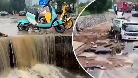 Hevige regenval veroorzaakt chaos in China: weggespoelde wegen, sinkholes en ondergelopen huizen
