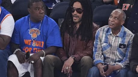 Stacked celebrity row featuring Lenny Kravitz, Timothee Chalamet takes in Knicks-Celtics Game 6