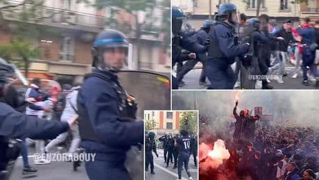 Paris Saint-Germain fans 'teargassed in clash with riot police' in the French capital ahead of crunch Champions League tie with Arsenal