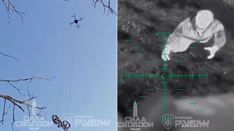 Drones were just used to drop a vehicle on the battlefield for a stranded soldier, Ukrainian brigade says