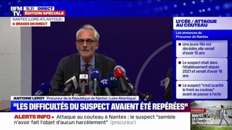Attaque au couteau à Nantes: malgré le fait qu'il soit mineur, le suspect risque "la réclusion criminelle à perpétuité" s'il y a "préméditation"