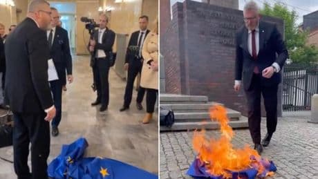 „Parlamentarische Intervention“: Polnischer EU-Abgeordneter zündet EU-Flagge an