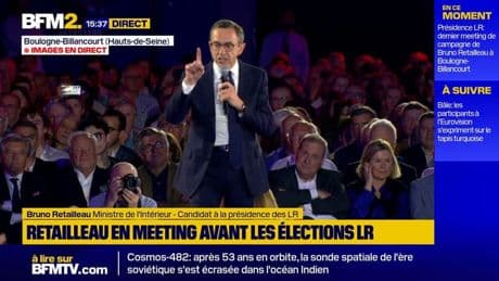 Bruno Retailleau parle de ses adversaires "les Insoumis", en meeting de campagne pour la présidence LR