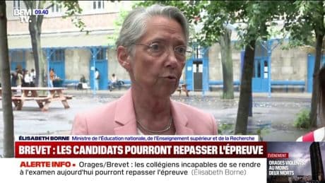 Brevet: "Aucun élève ne sera pénalisé s'il est empêché de passer l'examen aujourd'hui" à cause des orages, affirme Élisabeth Borne