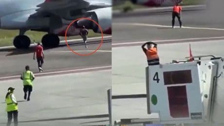 Havalimanında korkunç anlar kamerada: Kendini uçak motoruna attı!