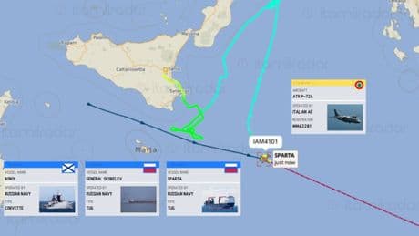 Navi russe nel Canale di Sicilia: una petroliera, una mercantile e la corvetta "Boiky". Da Sigonella decolla un aereo dell'Aeronautica Militare