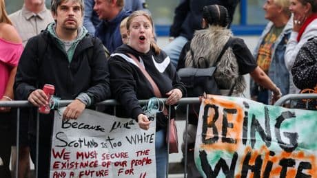 Neo-Nazi slogan displayed outside Scottish migrant hotel by protesters
