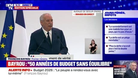 "Chaque seconde qui passe, la dette de la France augmente de 5.000 euros", annonce François Bayrou